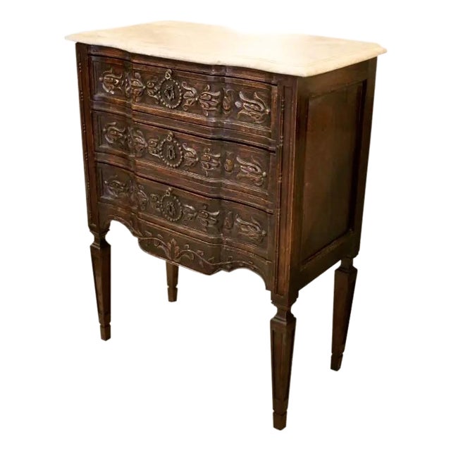 Provincial Carved Louis XVI Style Small Commode For Sale