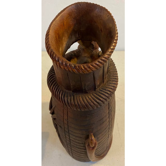 Wood Antique Chinese Hand Carved Boxwood Prosperity Crab Basket / Brush Pot For Sale - Image 7 of 10