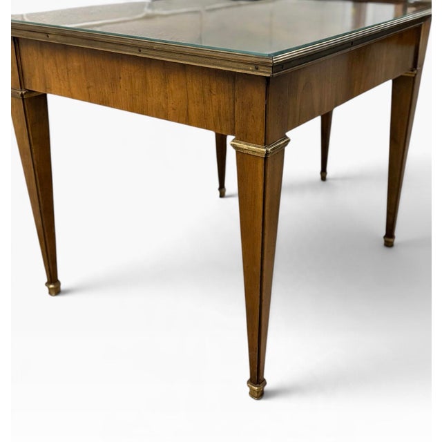 Baker Furniture Company 1970s Baker Furniture Satinwood & Brass Neoclassical End Tables With Glass Tops, Pair For Sale - Image 4 of 12