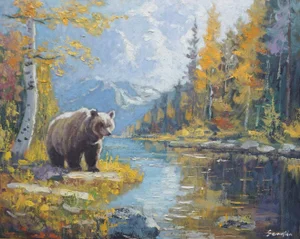 Sean Wu Original Oil Painting of Bear
