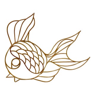 1970s Vintage Boho Chic Coastal Rattan Wicker Fish Sculptural Wall Object For Sale