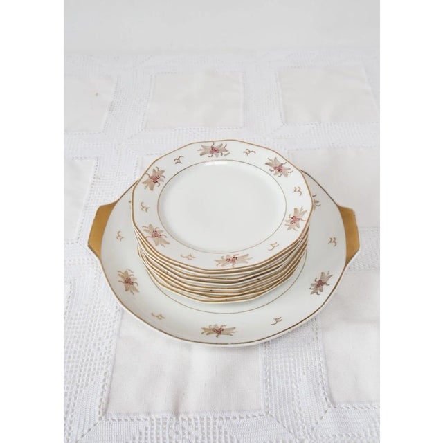Porcelain Dessert Service from Limoges, 1930s, Set of 9 For Sale - Image 6 of 8
