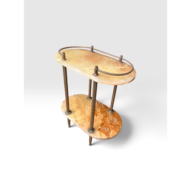 Hollywood Regency Vintage Hollywood Regency Brass & Onyx Two-Tier Console Table With Gallery Rail For Sale - Image 3 of 8