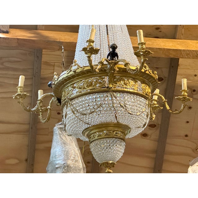 Vintage French Louis XVI Gold Bronze Crystal Chandelier For Sale - Image 14 of 16
