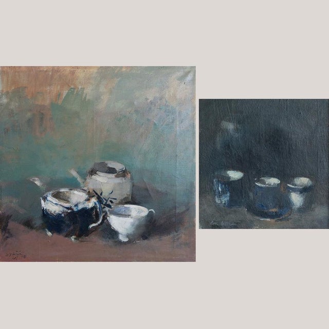 Still Lifes of Teacups and Pots, 1980s, Oil on Canvases, Set of 2 For Sale - Image 13 of 13