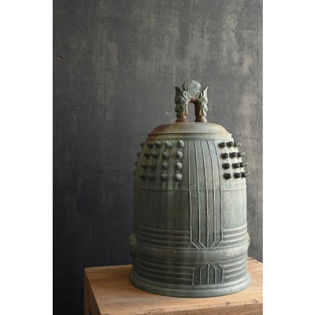 Antique Japanese Bronze Temple-Style Bell / Taisho-Showa / Hanging Bell, Patina For Sale - Image 6 of 18