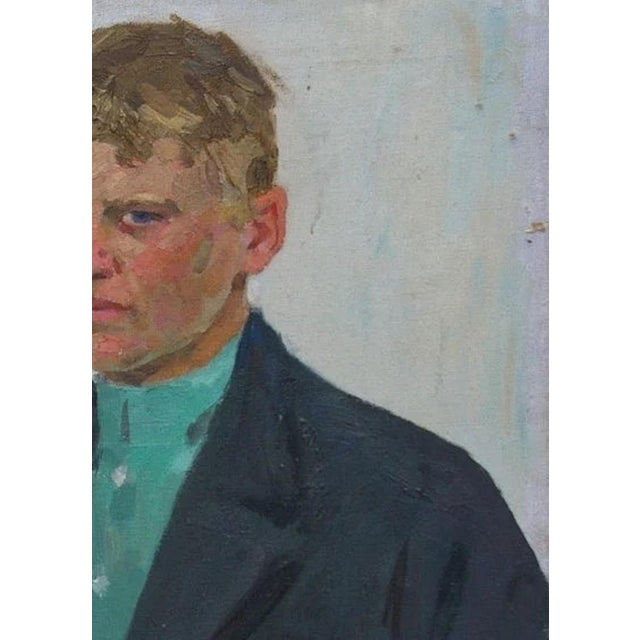 Realism Ukrainian Portrait Painting: Young Man, Soviet Art, 1977 70-50 For Sale - Image 3 of 6