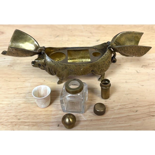 Victorian English Brass Figural Pig Inkwell with Articulated Back Lids, C. 1875 For Sale - Image 16 of 18