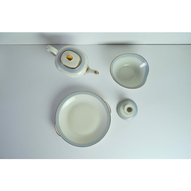 Mid-Century Modern Light Blue and Off-White Porcelain Service with Gilded Banding, 1950s, Set of 4 For Sale - Image 3 of 18