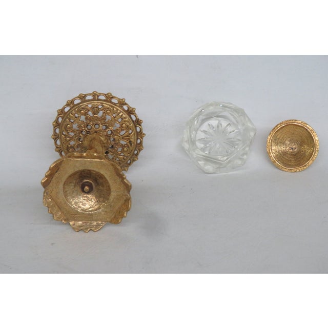 Brass Dar Glo Ny Lidded Glass Salt Cellar on Gilt Brass Filigree Cherub Pedestal 5011b For Sale - Image 8 of 11
