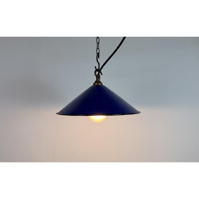 Industrial Cobalt Blue Enamel Factory Pendant Lamp, 1950s For Sale - Image 9 of 16