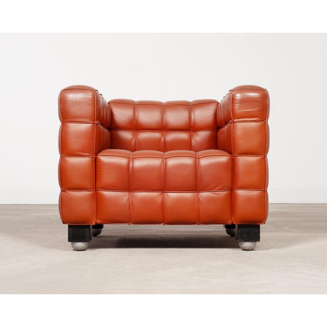 Traditional Josef Hoffmann for Wittmann Leather Kubus Armchair Vienna Secession For Sale - Image 3 of 18