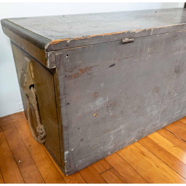 Green 19th Century Paint Decorated Blanket Chest With Later Nautical Ship Painting For Sale - Image 8 of 16