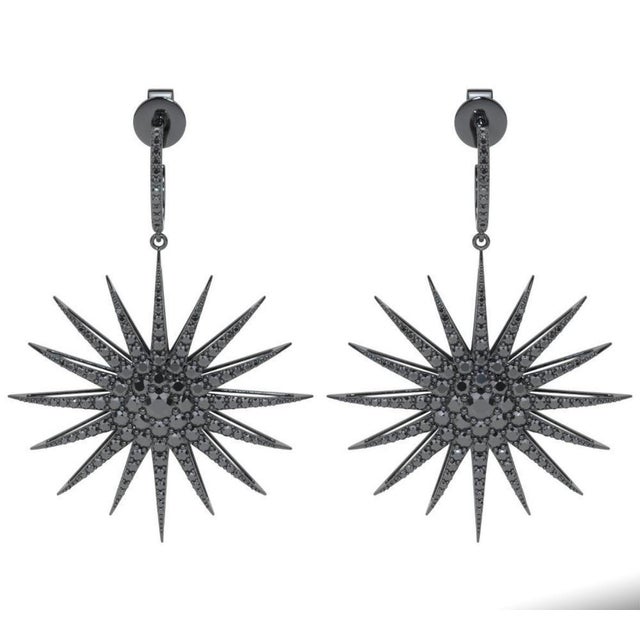 Bochic Classic & Chic Star Black Diamond Earrings Set In 18K Black Gold For Sale - Image 18 of 18