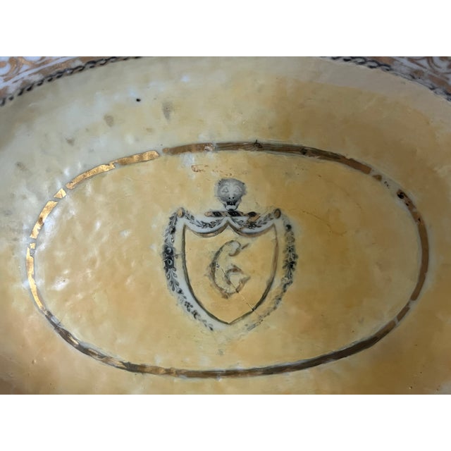 Ceramic Antique Porcelain Dish With "C" Initial Gold Accents 8" For Sale - Image 7 of 10