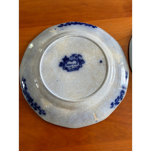 Blue Antique 1830’s Podmore & Walker Manila Flow Blue Plates- Set of 4 For Sale - Image 8 of 8