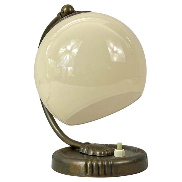 Art Deco Bronzed Brass and Opaline Glass Table Lamp, Germany, 1930s For Sale - Image 14 of 14