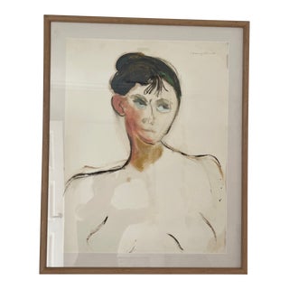 1930s Framed Portrait Watercolor Painting For Sale