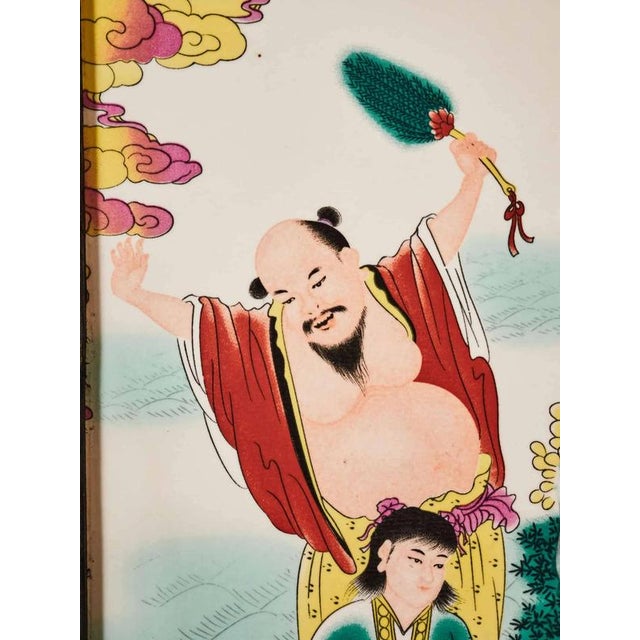 Brown Chinese Painted Panels, Set of 2 For Sale - Image 8 of 10