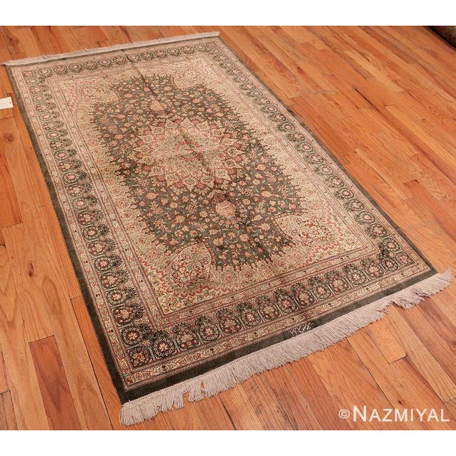 Fine Floral Silk Vintage Persian Qum Rug, Country of Origin / Rug Type: Vintage Persian Rug, Circa Date: Late 20th Century