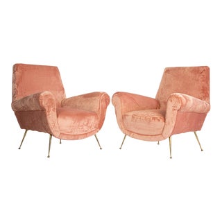 Pair of 1950s Armchairs Gigi Radice Minotti Fully Restored High Pile Writing Velvet For Sale