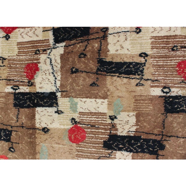 Mid 20th Century Mid-Century Modern Rug With Jagged Stripes and Block Design in Brown and Red For Sale - Image 11 of 12