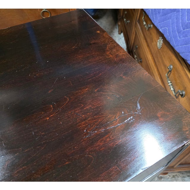 Hollywood Regency Campaign Style Ebonized Mahogany Credenza With Recessed Brass Pulls and Corner Mounts, 1970s For Sale - Image 11 of 15