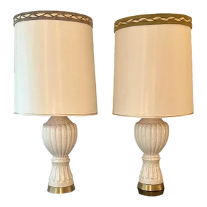 1960's Hollywood Regency Gold Flecked Ceramic Table Lamps- a Pair