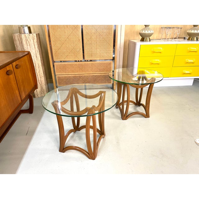 Exceptionally well styled Mid-Century Modern side tables. These bentwood side tables are sold as a pair. Both are...