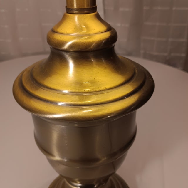 Vintage Mid-Century Modern Brass Table Lamp With a Bronze Tone With Lamp Shade For Sale - Image 6 of 12