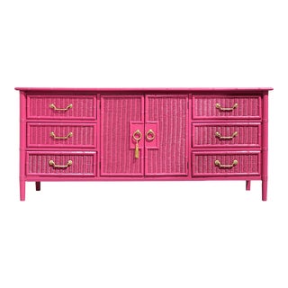 1970s Hollywood Regency Faux Bamboo and Cane Dresser by Dixie in Pink - Newly Painted For Sale