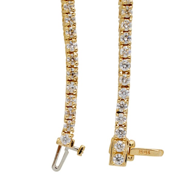 Ladies 10k Yellow Gold Diamond Tennis Chain Necklace For Sale - Image 4 of 5