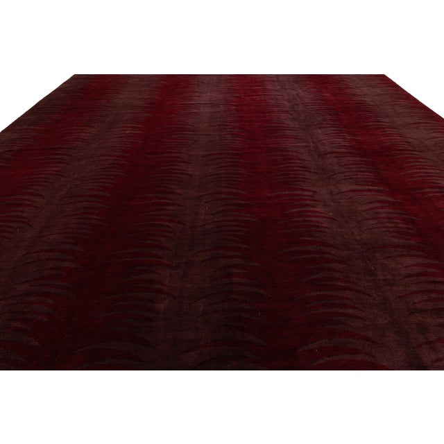 Wine Modern Hand-Knotted Tibetan Wool & Silk Area Rug in Deep Wine Crimson 15x18 For Sale - Image 8 of 12