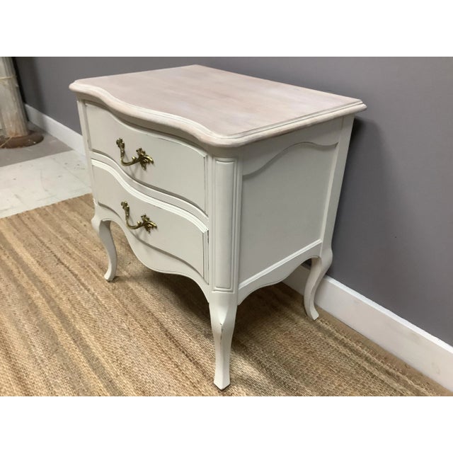 1970s White Single Nightstand 2 Drawer Distressed White Cottage Beach Design For Sale - Image 5 of 7