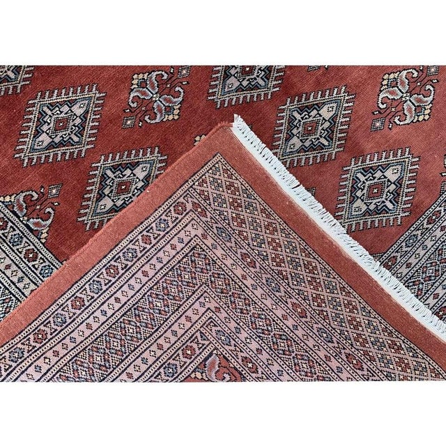 Authentic Hand Knotted Vintage Pakistani Bokhara Jhaldar Wool Area Rug 7.10 X 5.7 Ft For Sale - Image 13 of 14