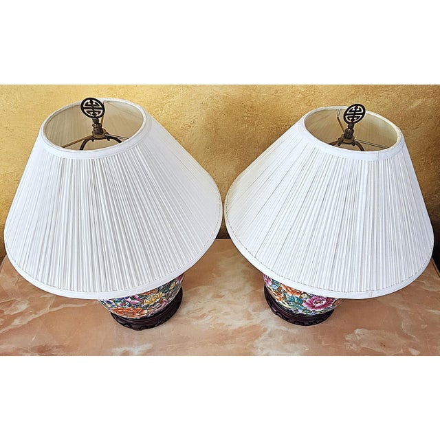 Hollywood Regency Vintage Hand-Painted Floral Porcelain Table Lamps – a Pair For Sale - Image 3 of 18