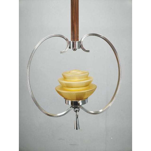 Art Deco Czech Chrome and Frosted Glass Chandelier, 1930s For Sale - Image 11 of 13