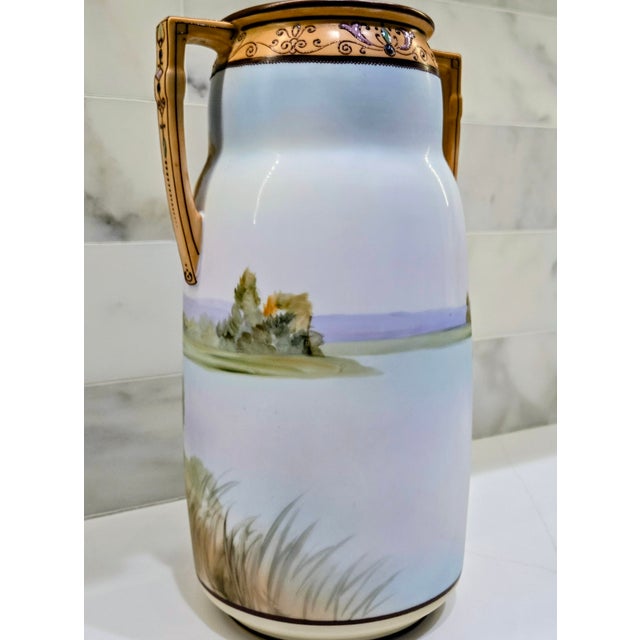 Ceramic Antique Art Nouveau Hand-Painted Nippon Morimura Daisy Landscape Vase For Sale - Image 7 of 15