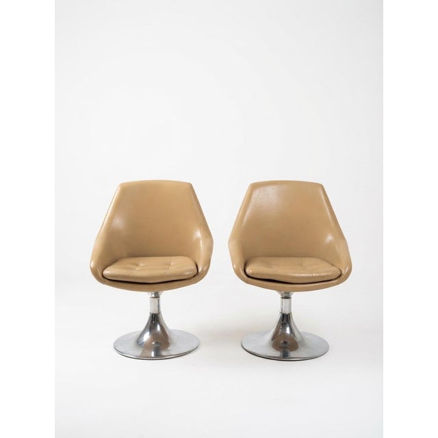 Beige Swivel Chairs with Chrome Pedestal Bases, France, 1970s, Set of 2 For Sale - Image 12 of 15