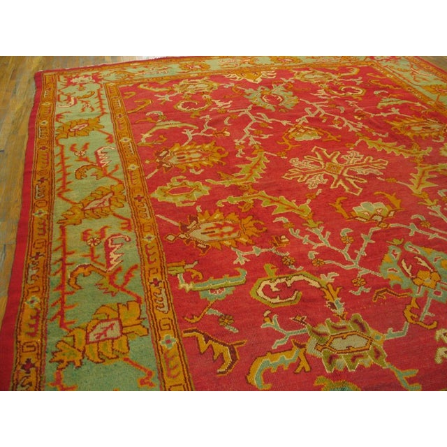 Tribal 1900s Red -Jewel Tones Tribal Antique Turkish Oushak Rug 11' 9" X 13' 6" Handknotted Wool Carpet For Sale - Image 3 of 5