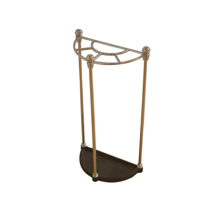 K0589 rare art deco demi lune umbrella stand of narrow proportions with five divisions, decorative finials and a drip...