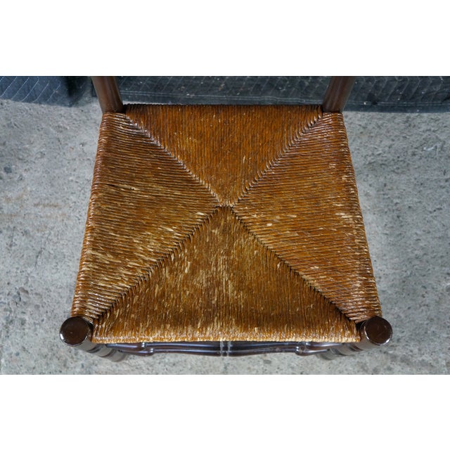 4 Mid 20th Century French Country Shaker Style Oak Ladderback Dining Chairs Rush Seat Farmhouse For Sale - Image 11 of 18