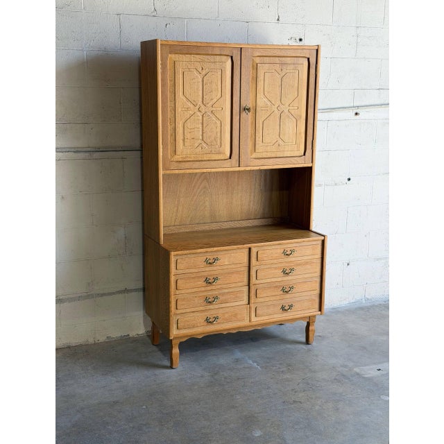 Vintage Danish Oak Hutch Cabinet in Style of Henning Kjærnulf Scandinavian Display Cabinet For Sale - Image 4 of 10