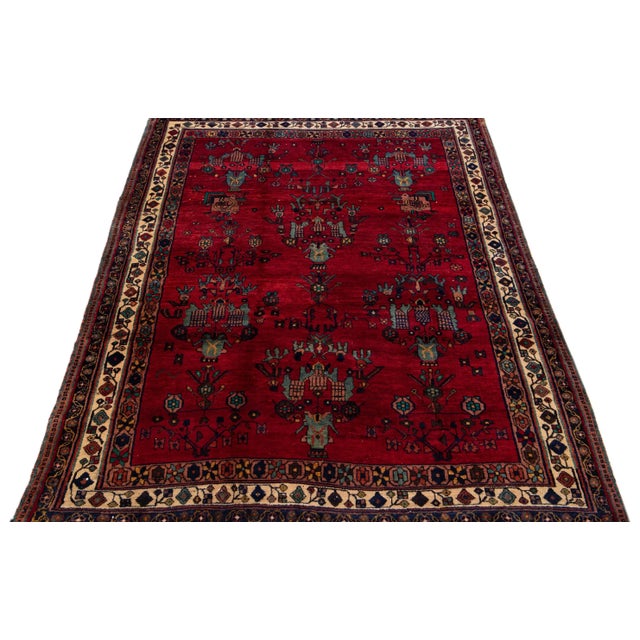 Persian 1960s Vintage Persian Bidjar Handmade Floral Red Wool Rug For Sale - Image 3 of 7