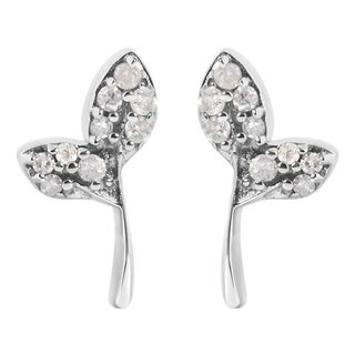 925 Sterling Silver 1/16ct TDW Diamond Leaf Earrings, Pair For Sale