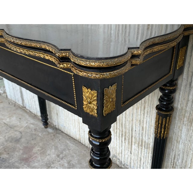 Wood 19th Century French Ebonized Folding Card Table with Bronze Mounts For Sale - Image 7 of 18