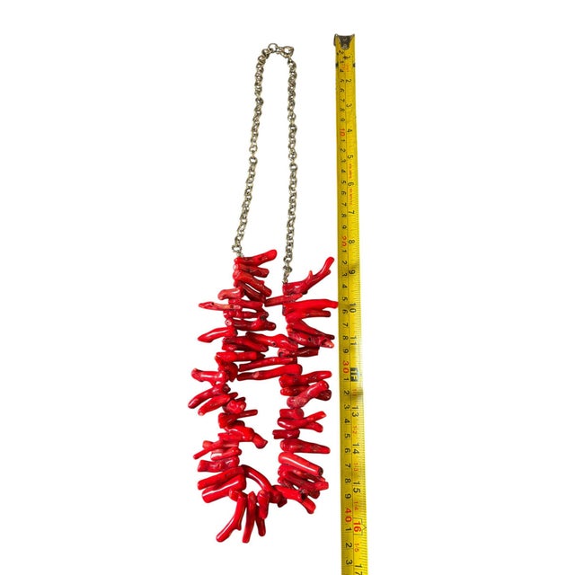 Vintage Natural Red Coral Branch Necklace W/Silver Chain For Sale - Image 10 of 12