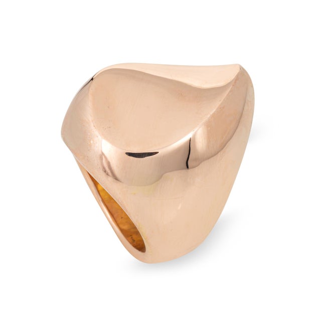Sculptural Ring 14k Rose Gold Wide Band Sz 7 Estate Fine Cocktail Jewelry For Sale - Image 4 of 7