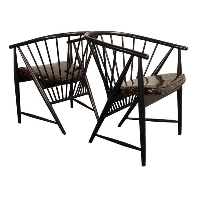 Vintage Pair Swedish Ebonized Beechwood Sunfeather Lounge Chairs by Sonna Rosen For Sale