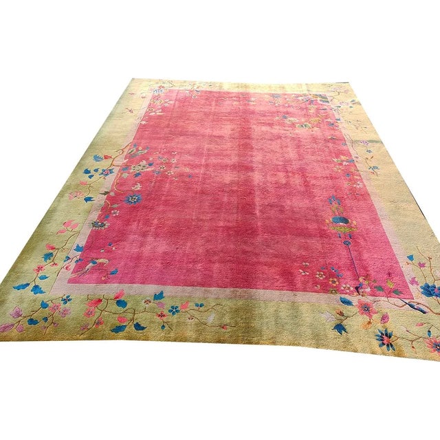 1920s Chinese Art Deco Carpet ( 9' x 11' 6" - 275 x 350 cm ) Wool Antique Rectangle Floral 1920s Purple / Lavender Mauve...